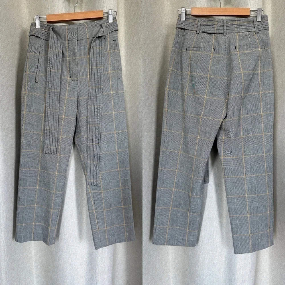 Wilfred Tie-Front Check Gray Plaid Cropped High-Waist Pants S (4)